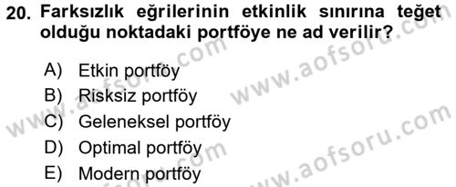 Portföy Yönetimi Dersi 2015 - 2016 Yılı (Vize) Ara Sınav Soruları 20. Soru
