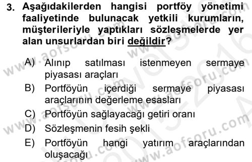 Portföy Yönetimi Dersi 2015 - 2016 Yılı (Vize) Ara Sınav Soruları 3. Soru