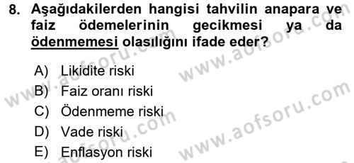 Portföy Yönetimi Dersi 2015 - 2016 Yılı (Vize) Ara Sınav Soruları 8. Soru