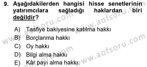 Portföy Yönetimi Dersi 2015 - 2016 Yılı (Vize) Ara Sınav Soruları 9. Soru