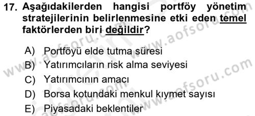 Portföy Yönetimi Dersi 2015 - 2016 Yılı Tek Ders Sınav Soruları 17. Soru