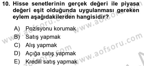 Portföy Yönetimi Dersi 2016 - 2017 Yılı (Vize) Ara Sınav Soruları 10. Soru