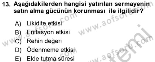 Portföy Yönetimi Dersi 2016 - 2017 Yılı (Vize) Ara Sınav Soruları 13. Soru