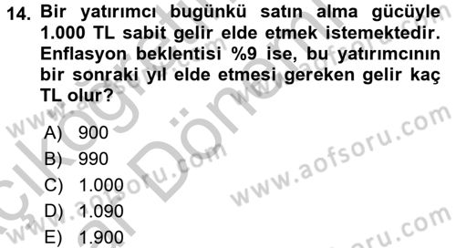 Portföy Yönetimi Dersi 2016 - 2017 Yılı (Vize) Ara Sınav Soruları 14. Soru