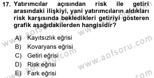 Portföy Yönetimi Dersi 2016 - 2017 Yılı (Vize) Ara Sınav Soruları 17. Soru