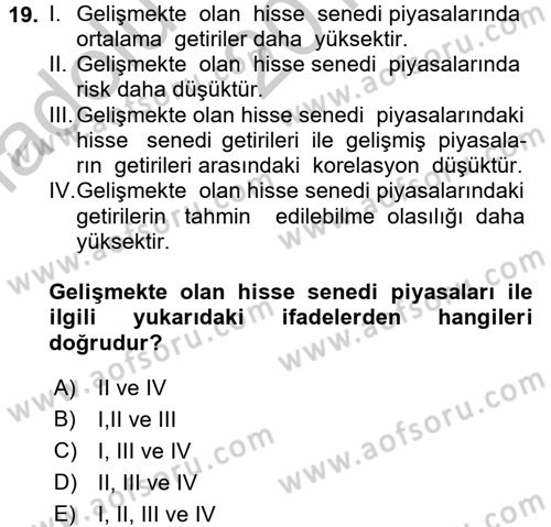 Portföy Yönetimi Dersi 2016 - 2017 Yılı (Vize) Ara Sınav Soruları 19. Soru