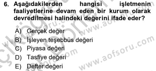 Portföy Yönetimi Dersi 2016 - 2017 Yılı (Vize) Ara Sınav Soruları 6. Soru