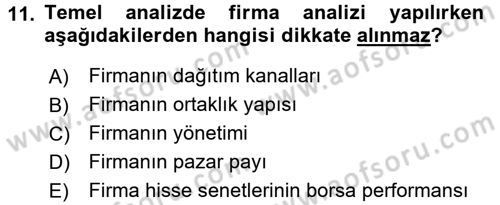 Portföy Yönetimi Dersi 2016 - 2017 Yılı (Final) Dönem Sonu Sınav Soruları 11. Soru