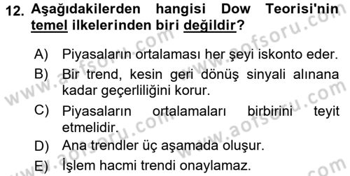 Portföy Yönetimi Dersi 2016 - 2017 Yılı (Final) Dönem Sonu Sınav Soruları 12. Soru