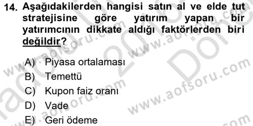 Portföy Yönetimi Dersi 2016 - 2017 Yılı (Final) Dönem Sonu Sınav Soruları 14. Soru