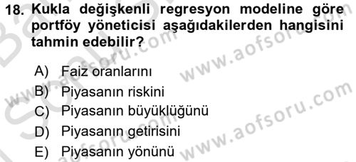 Portföy Yönetimi Dersi 2016 - 2017 Yılı (Final) Dönem Sonu Sınav Soruları 18. Soru