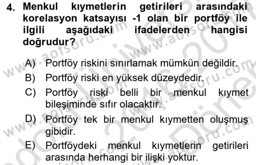 Portföy Yönetimi Dersi 2016 - 2017 Yılı (Final) Dönem Sonu Sınav Soruları 4. Soru