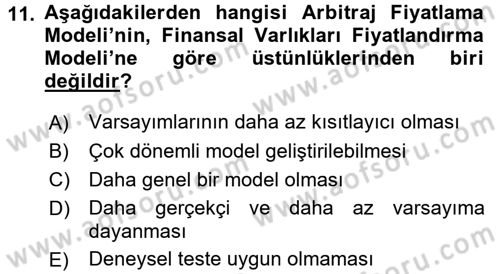 Portföy Yönetimi Dersi 2017 - 2018 Yılı 3 Ders Sınav Soruları 11. Soru