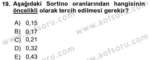 Portföy Yönetimi Dersi 2017 - 2018 Yılı 3 Ders Sınav Soruları 19. Soru