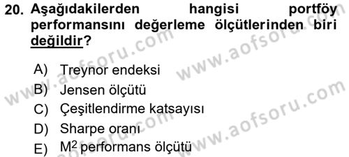 Portföy Yönetimi Dersi 2017 - 2018 Yılı 3 Ders Sınav Soruları 20. Soru