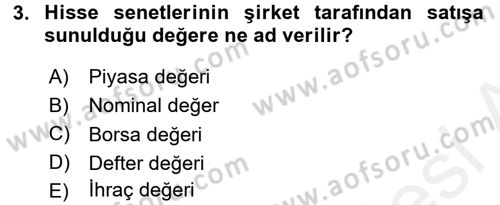 Portföy Yönetimi Dersi 2017 - 2018 Yılı 3 Ders Sınav Soruları 3. Soru