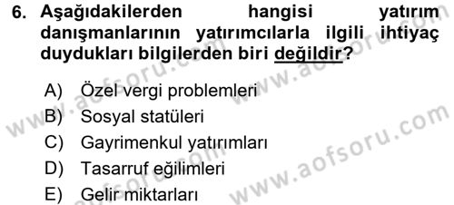 Portföy Yönetimi Dersi 2017 - 2018 Yılı 3 Ders Sınav Soruları 6. Soru
