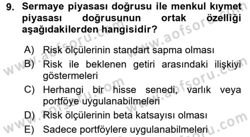 Portföy Yönetimi Dersi 2017 - 2018 Yılı 3 Ders Sınav Soruları 9. Soru
