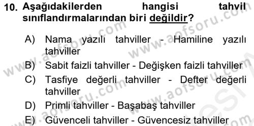 Portföy Yönetimi Dersi 2017 - 2018 Yılı (Vize) Ara Sınav Soruları 10. Soru