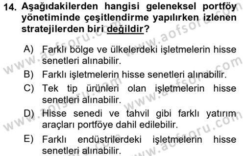 Portföy Yönetimi Dersi 2017 - 2018 Yılı (Vize) Ara Sınav Soruları 14. Soru