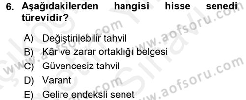 Portföy Yönetimi Dersi 2017 - 2018 Yılı (Vize) Ara Sınav Soruları 6. Soru