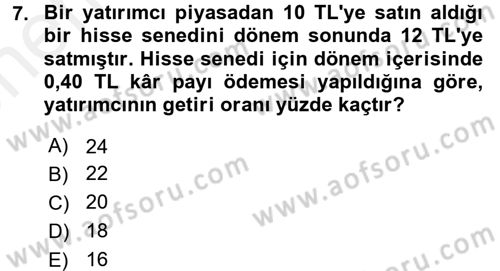 Portföy Yönetimi Dersi 2017 - 2018 Yılı (Vize) Ara Sınav Soruları 7. Soru