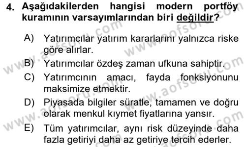Portföy Yönetimi Dersi 2017 - 2018 Yılı (Final) Dönem Sonu Sınav Soruları 4. Soru