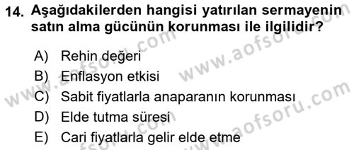 Portföy Yönetimi Dersi 2018 - 2019 Yılı (Vize) Ara Sınav Soruları 14. Soru