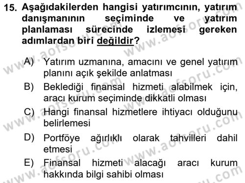 Portföy Yönetimi Dersi 2018 - 2019 Yılı (Vize) Ara Sınav Soruları 15. Soru