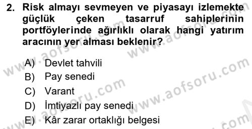 Portföy Yönetimi Dersi 2018 - 2019 Yılı (Vize) Ara Sınav Soruları 2. Soru