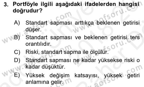 Portföy Yönetimi Dersi 2018 - 2019 Yılı (Vize) Ara Sınav Soruları 3. Soru