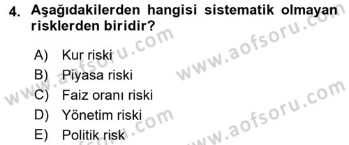 Portföy Yönetimi Dersi 2018 - 2019 Yılı (Vize) Ara Sınav Soruları 4. Soru