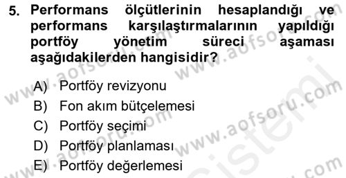 Portföy Yönetimi Dersi 2018 - 2019 Yılı (Vize) Ara Sınav Soruları 5. Soru