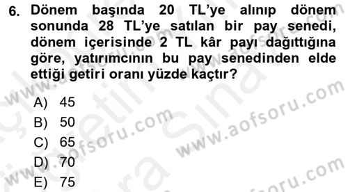 Portföy Yönetimi Dersi 2018 - 2019 Yılı (Vize) Ara Sınav Soruları 6. Soru