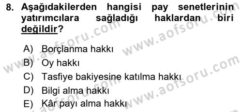 Portföy Yönetimi Dersi 2018 - 2019 Yılı (Vize) Ara Sınav Soruları 8. Soru