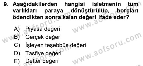 Portföy Yönetimi Dersi 2018 - 2019 Yılı (Vize) Ara Sınav Soruları 9. Soru