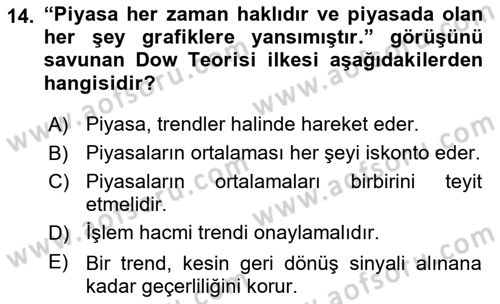 Portföy Yönetimi Dersi 2018 - 2019 Yılı Yaz Okulu Sınav Soruları 14. Soru