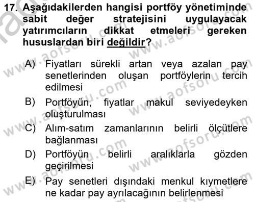 Portföy Yönetimi Dersi 2018 - 2019 Yılı Yaz Okulu Sınav Soruları 17. Soru