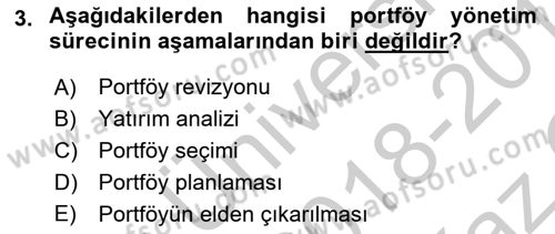 Portföy Yönetimi Dersi 2018 - 2019 Yılı Yaz Okulu Sınav Soruları 3. Soru