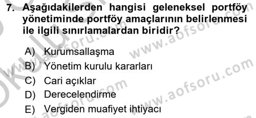 Portföy Yönetimi Dersi 2018 - 2019 Yılı Yaz Okulu Sınav Soruları 7. Soru