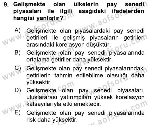 Portföy Yönetimi Dersi 2018 - 2019 Yılı Yaz Okulu Sınav Soruları 9. Soru
