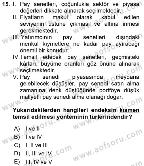 Portföy Yönetimi Dersi 2020 - 2021 Yılı Yaz Okulu Sınav Soruları 15. Soru