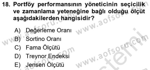 Portföy Yönetimi Dersi 2020 - 2021 Yılı Yaz Okulu Sınav Soruları 18. Soru