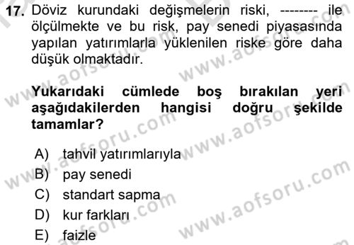 Portföy Yönetimi Dersi 2021 - 2022 Yılı (Vize) Ara Sınav Soruları 17. Soru