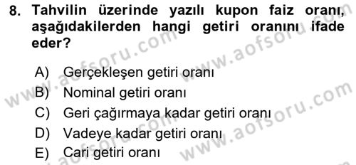 Portföy Yönetimi Dersi 2021 - 2022 Yılı (Vize) Ara Sınav Soruları 8. Soru