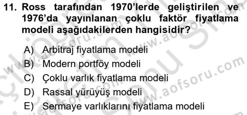 Portföy Yönetimi Dersi 2021 - 2022 Yılı (Final) Dönem Sonu Sınav Soruları 11. Soru
