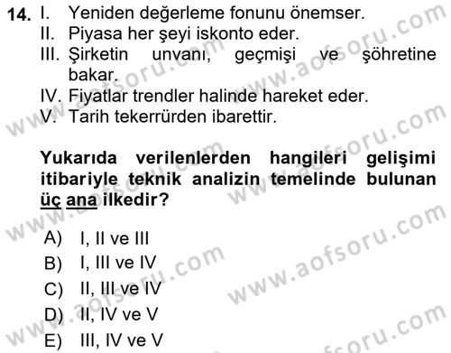 Portföy Yönetimi Dersi 2021 - 2022 Yılı (Final) Dönem Sonu Sınav Soruları 14. Soru