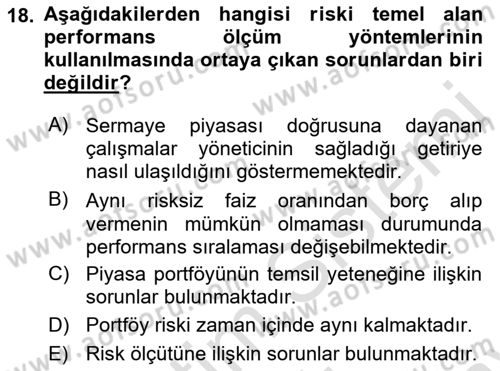 Portföy Yönetimi Dersi 2021 - 2022 Yılı (Final) Dönem Sonu Sınav Soruları 18. Soru