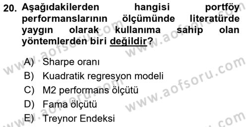 Portföy Yönetimi Dersi 2021 - 2022 Yılı (Final) Dönem Sonu Sınav Soruları 20. Soru