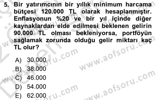 Portföy Yönetimi Dersi 2021 - 2022 Yılı (Final) Dönem Sonu Sınav Soruları 5. Soru
